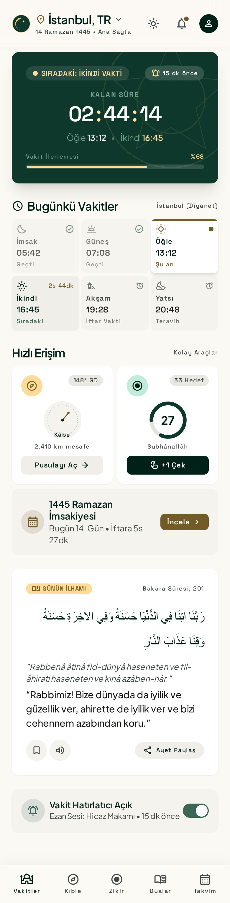 Namazla Ana Sayfa ve Canlı Vakit Sayacı